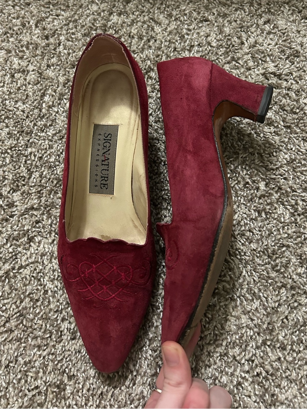 Vintage Maroon Suede Pointed Toe Heels 7.5